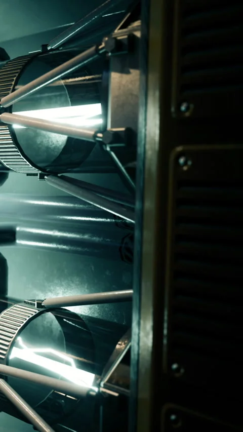Unique engine components glow in dim light creating a mechanical masterpiece Video stock 341409968