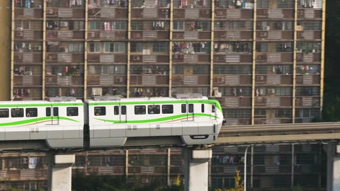 Unique Engineering With Monorail Train Of The Liziba Station In Chongqing Stock Footage 328086167