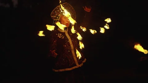 Unique Fire Show With Historical And National Elements, Woman Singing, Dancing Stock Footage 281226386