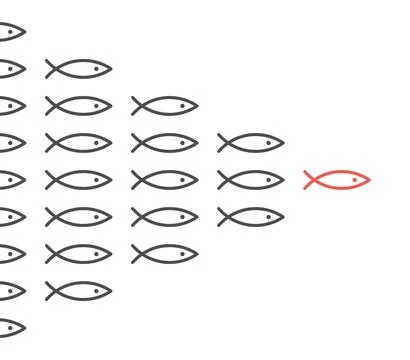 Unique fish leading many Stock Illustration