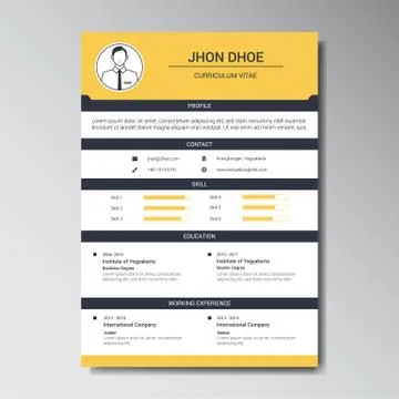 Unique Flat Color Curriculum Vitae Design Template Stock Illustration