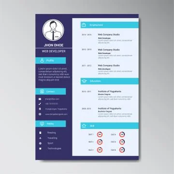 Unique Flat Color Curriculum Vitae Design Template Stock Illustration