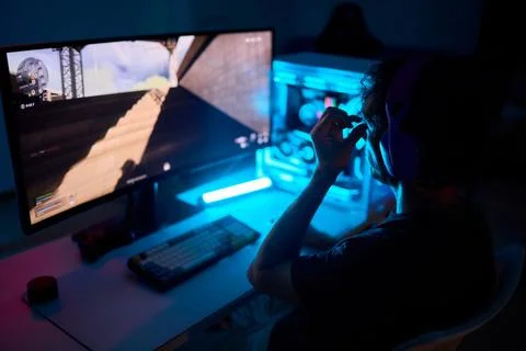 A Unique Gaming Setup Featuring Exceptional Arm Support Designed for Enhanced Stock Photos