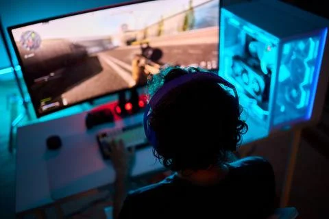 A Unique Gaming Setup Featuring Exceptional Arm Support Designed for Enhanced Stock Photos