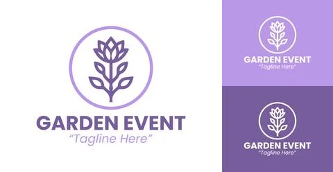 Unique Garden Event Logo with Simple Plant Symbol Stock Illustration