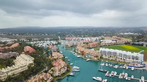 Unique generic aerial view of exclusive Sotogrande Bay - Costa del Sol - SPAIN. Stock Footage 124690008