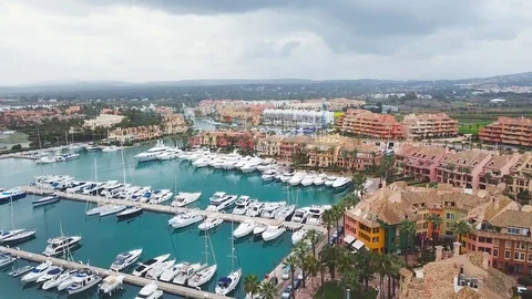 Unique generic aerial view of exclusive Sotogrande Bay - Costa del Sol - SPAIN. Stock Footage 125251128