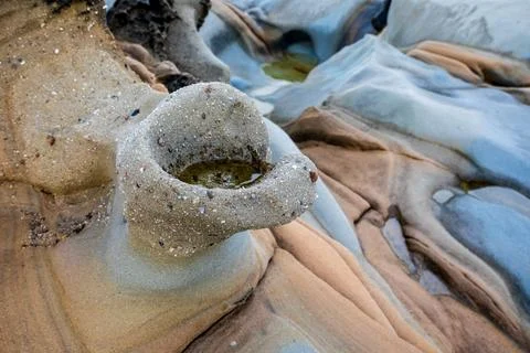 Unique geological formations at Salt Point State Park, California, featurin.. Stock Photos