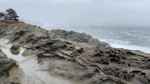 Unique geology of the cliffs along the Oregon Coast Stock Footage 329448841
