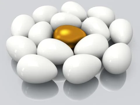 Unique golden egg among white eggs Illustrazione stock
