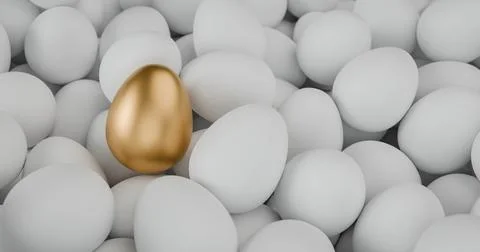Unique Golden Egg Surrounded by White Eggs. Stock Illustration