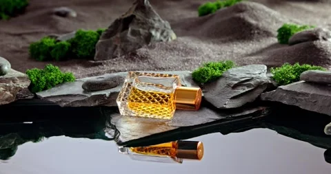 Unique golden perfume with the scent of ozone and desert. Stock-Footage 334611522