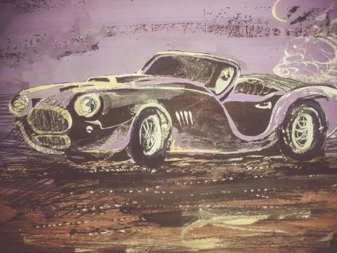 Unique graphics. Car on abstract background of violet Stock Illustration