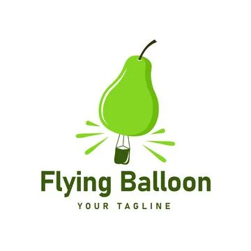 Unique green pear shaped balloon flying in the air illustration logo, vector Stock Illustration