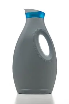 Unique grey laundry detergent container with a sleek design and vivid blue ca Stock Photos