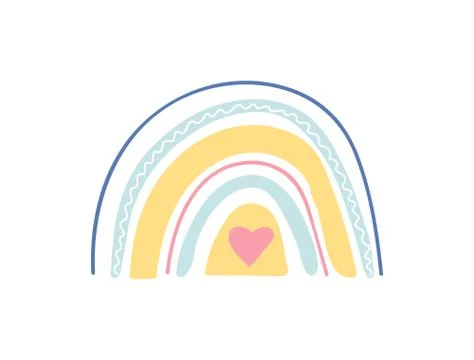 Unique hand drawn rainbow. Baby shower. Cute kids nursery icon. Lovely cartoo Stock Illustration