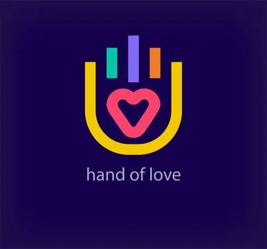 Unique hand in heart logo. Stock Illustration