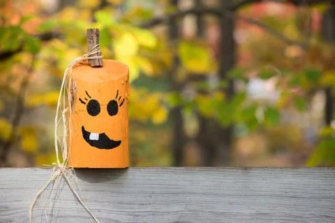 Unique Hand Painted Jack-o-Lantern on a Fence Stock Photos