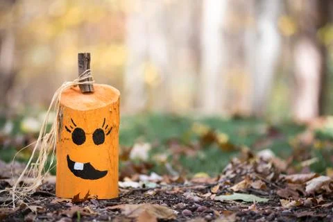 Unique Hand Painted Jack-o-Lantern on Leaves Stock Photos