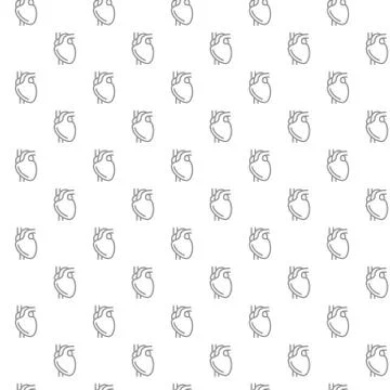 Unique heart seamless pattern with various icons and symbols on white background Stock Illustration