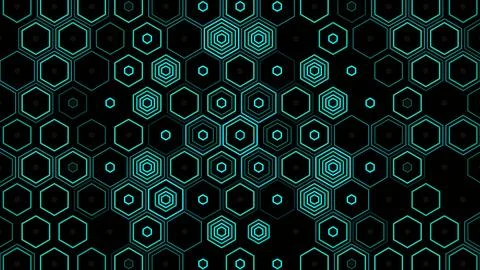 Unique hexagonal pattern with glowing lines on black background Stock Illustration