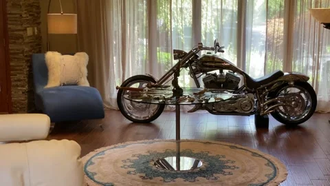 Unique Home with Motorcycle inside Vídeos de archivo 258378885