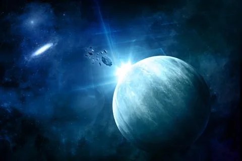 Unique Illustration Of A Set Of Asteroids Hitting A Planet Stock Illustration