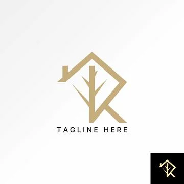 Unique initial letter K font roof house stalk monogram property leaf tree Stock Illustration