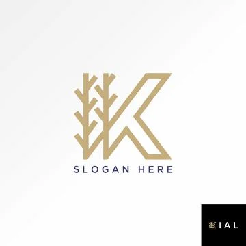 Unique initial letter K font double lines stalk monogram leaf tree nature Stock Illustration