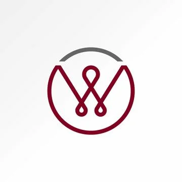 Unique initial letter W font line out oval on circle monogram typography Stock Illustration