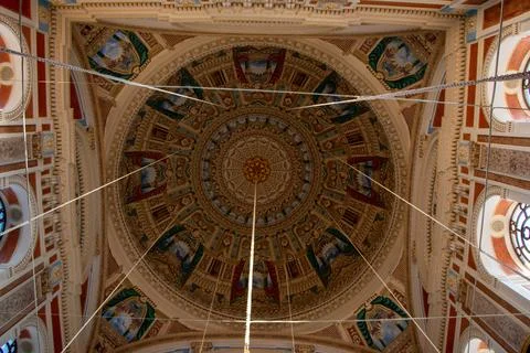 Unique interior ceiling pattern of Hagia Sophia Mosque. Stock Photos