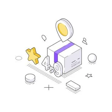 A unique isometric vector illustration of a delivery service. A parcel box wi Stock Illustration