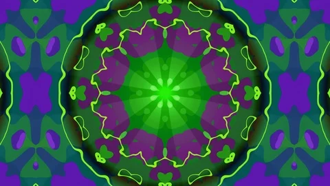 Unique  kaleidoscope sequence patterns graphics purple green, and blue. 库存影片 110855395