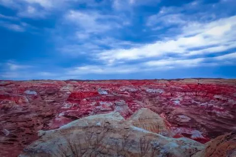 Unique landforms created by years of wind and water erosion at Wucaitan (Five Stock Photos