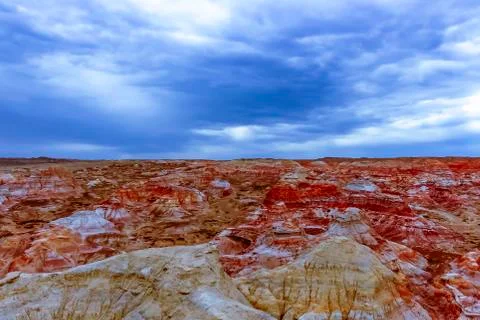 Unique landforms created by years of wind and water erosion at Wucaitan (Five Stock Photos
