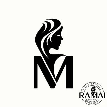 Unique letter initial M font with pose woman beauty fashion lifestyle Stock Illustration