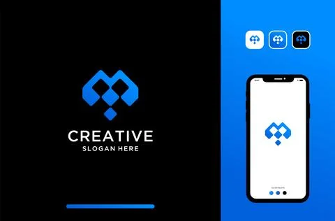 Unique letter or initial m logo design, perfect for techonology brand. Stock Illustration