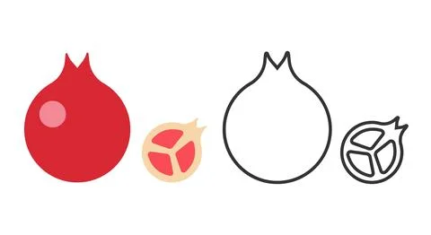 Unique line icons showcasing various representations of garnet fruit Stock Illustration