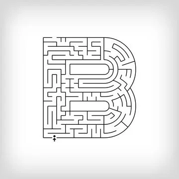 Unique linear letter B maze puzzle. Stock Illustration