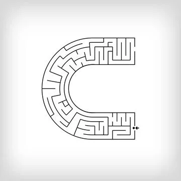 Unique linear letter C maze puzzle. Stock Illustration
