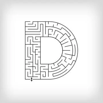Unique linear letter D maze puzzle. Stock Illustration