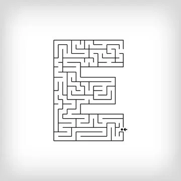 Unique linear letter E maze puzzle. Stock Illustration