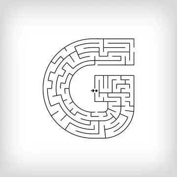 Unique linear letter G maze puzzle. Stock Illustration