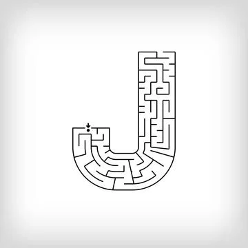Unique linear letter J maze puzzle. Stock Illustration