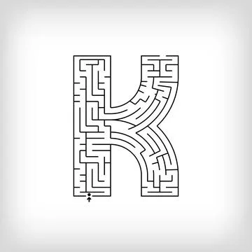 Unique linear letter K maze puzzle. Stock Illustration