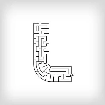 Unique linear letter L maze puzzle. Stock Illustration