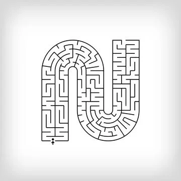 Unique linear letter N maze puzzle. Stock Illustration