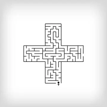 Unique linear letter plus sign maze puzzle. Stock Illustration