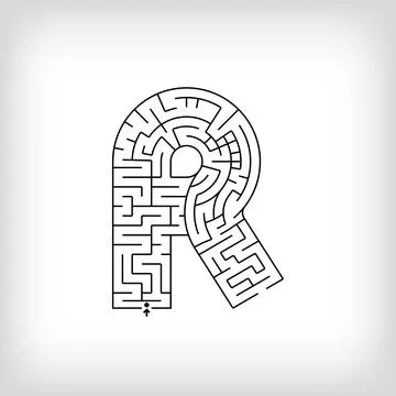 Unique linear letter R maze puzzle. Illustrazione stock