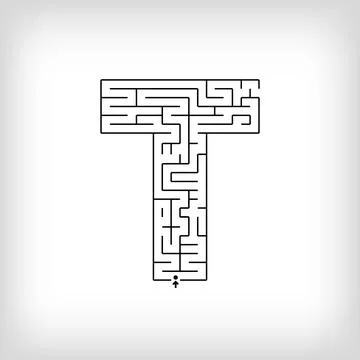 Unique linear letter T maze puzzle. Stock Illustration